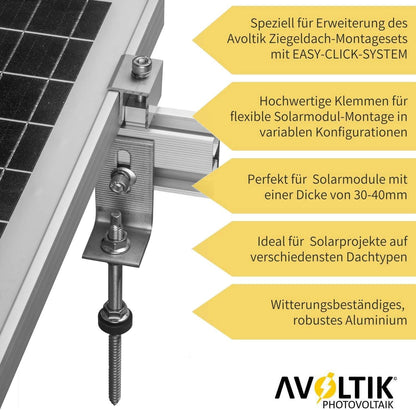 Avoltik Stockschrauben Blechdach Montageset für 1-4 Solarmodule, Klemmen in Silber oder Schwarz