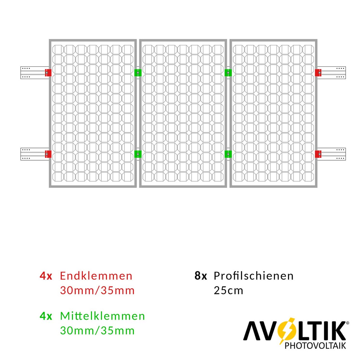 Avoltik Wellblechdach Montage Set 250mm für 3 Solarpanele silber