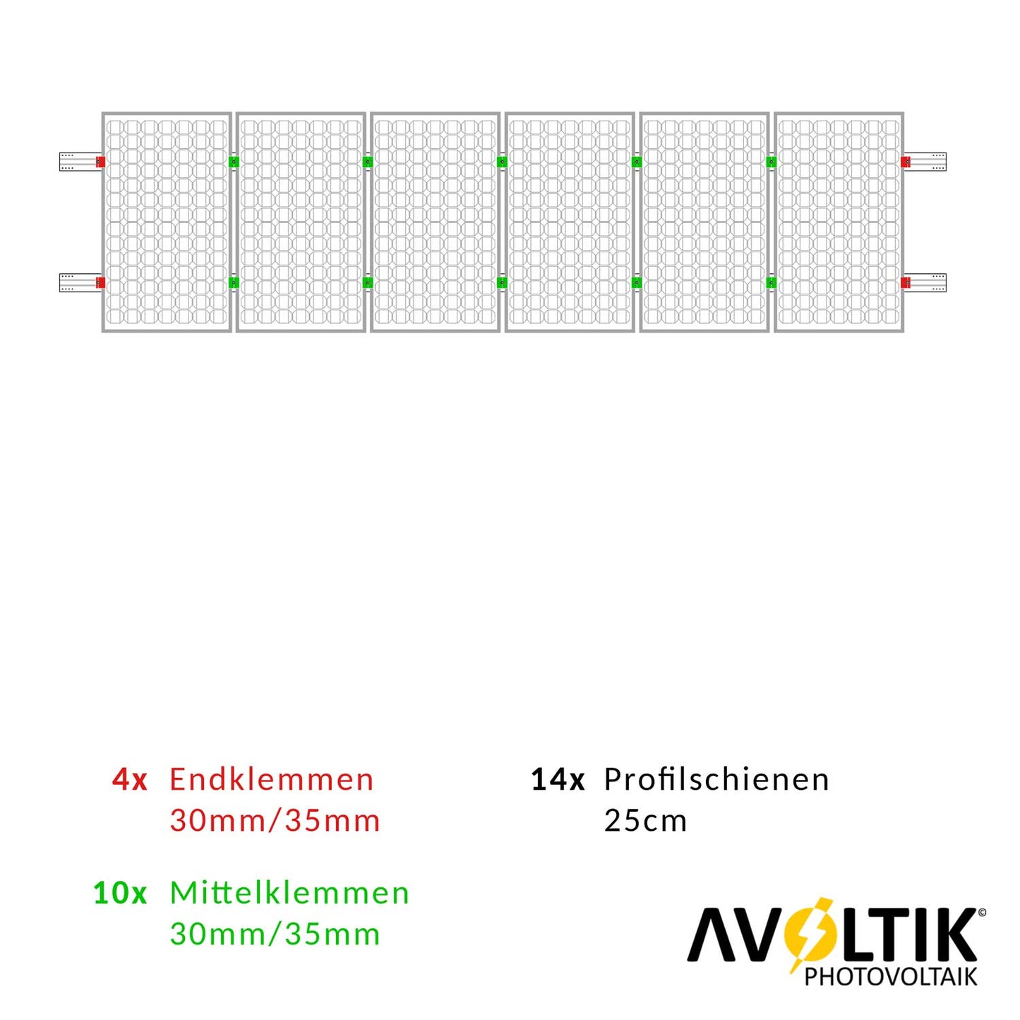 Avoltik Wellblechdach Montage Set 250mm für 6 Solarpanele silber