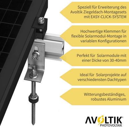 Avoltik Stockschrauben Blechdach Montageset für 1-4 Solarmodule, Klemmen in Silber oder Schwarz