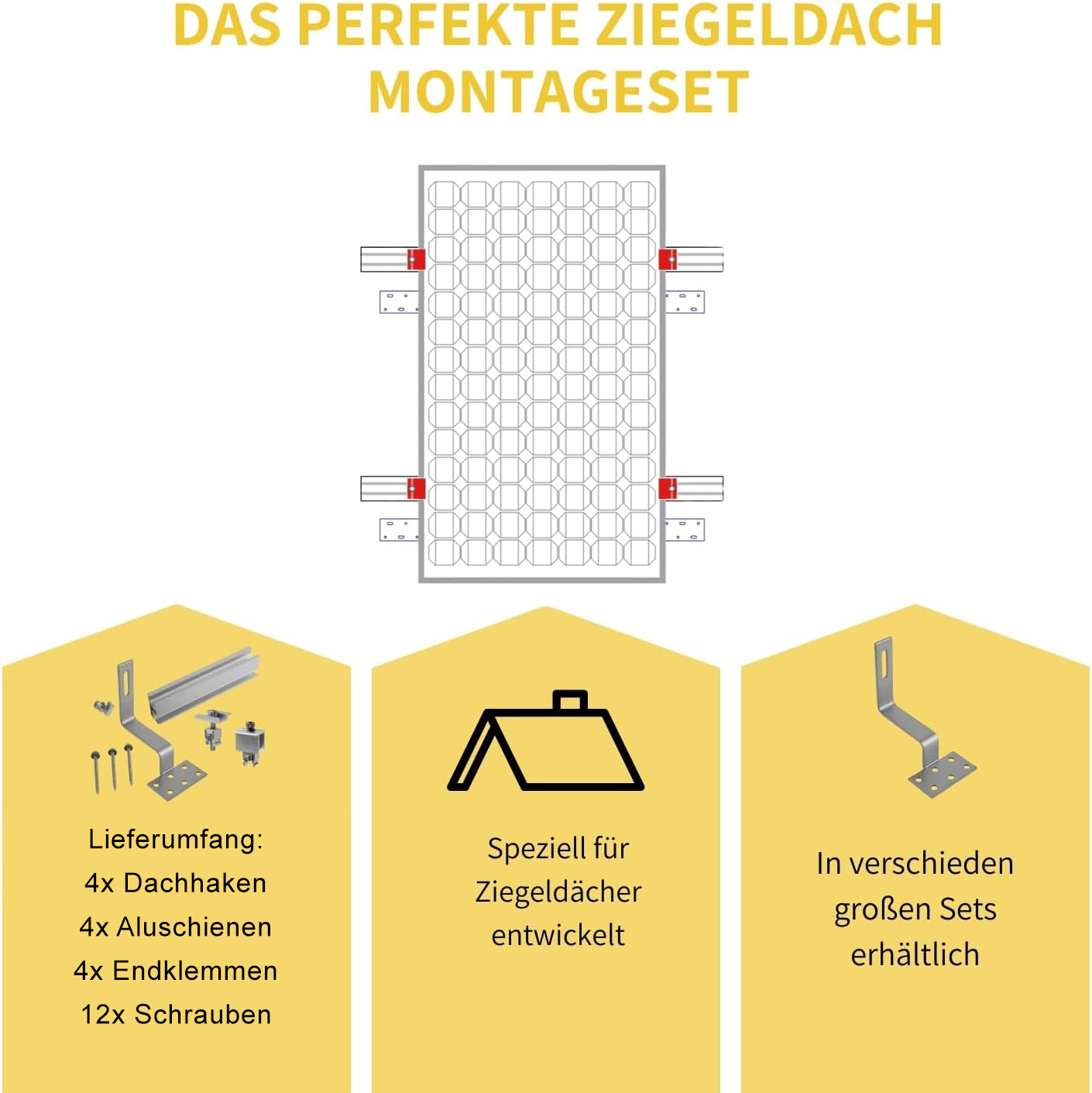 Avoltik Solarpanel Ziegeldach Befestigung Montageset/ Montagesystem für Panele von 30-40mm