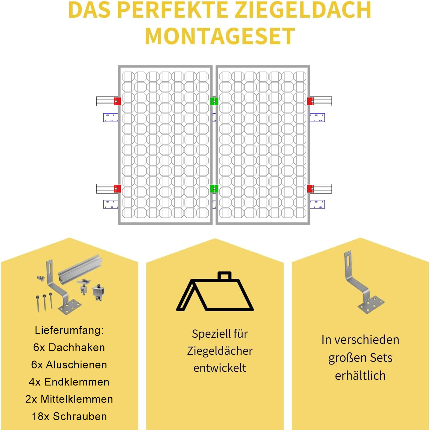 Avoltik Solarpanel Ziegeldach Befestigung Montageset/ Montagesystem für Panele von 30-40mm
