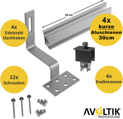 Avoltik Halterung Ziegeldach Montageset für Solarmodule 30-40 mm dicke schwarz Edelstahl Haken