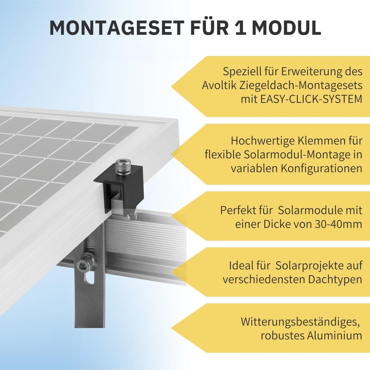 Avoltik Halterung Ziegeldach Montageset für Solarmodule 30-40 mm dicke schwarz Edelstahl Haken