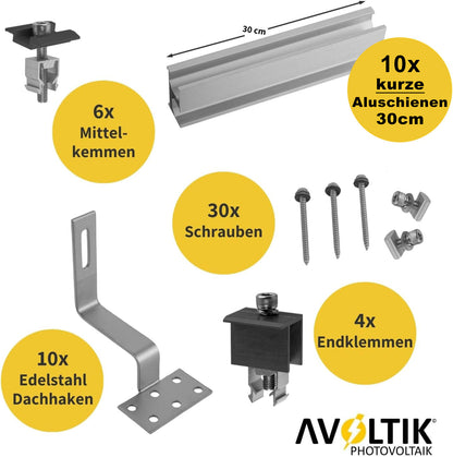 Avoltik Halterung Ziegeldach Montageset für Solarmodule 30-40 mm dicke schwarz Edelstahl Haken