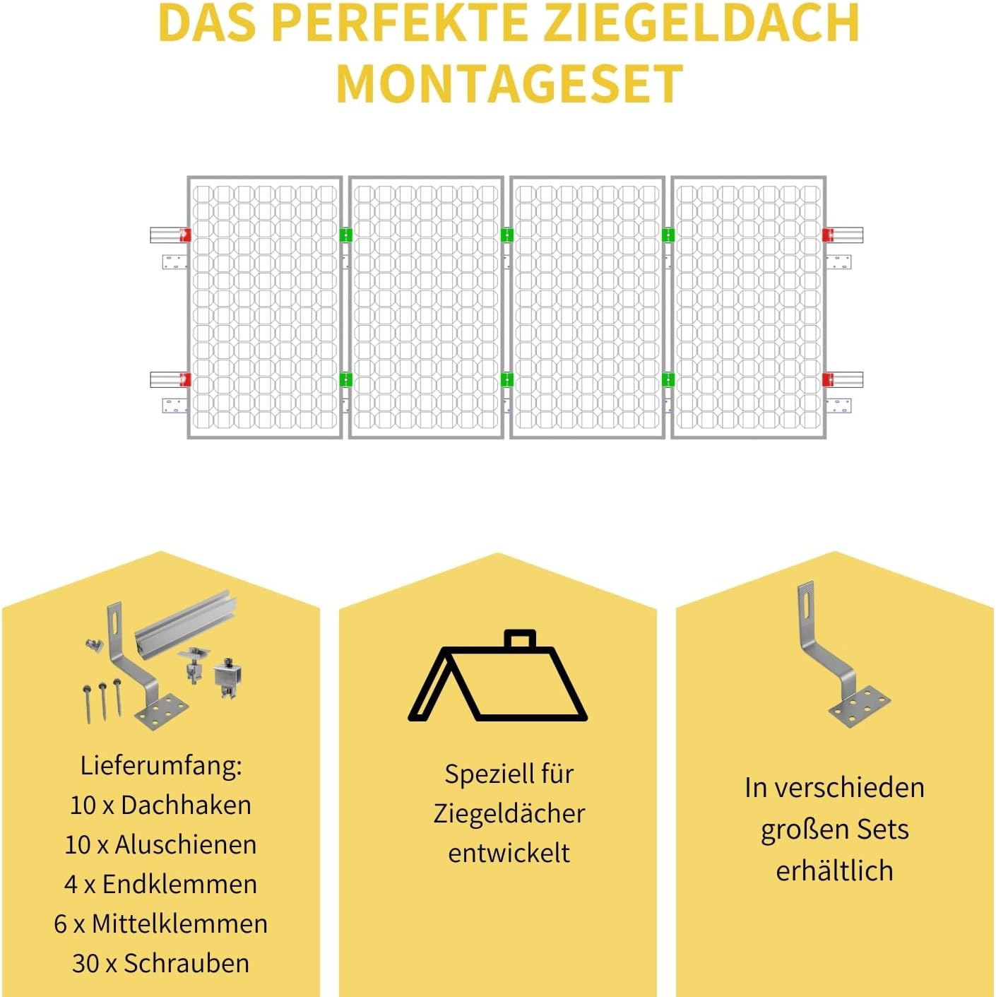 Avoltik Halterung Ziegeldach Montageset für Solarmodule 30-40 mm dicke schwarz Edelstahl Haken