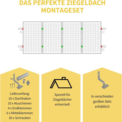 Avoltik Halterung Ziegeldach Montageset für Solarmodule 30-40 mm dicke schwarz Edelstahl Haken