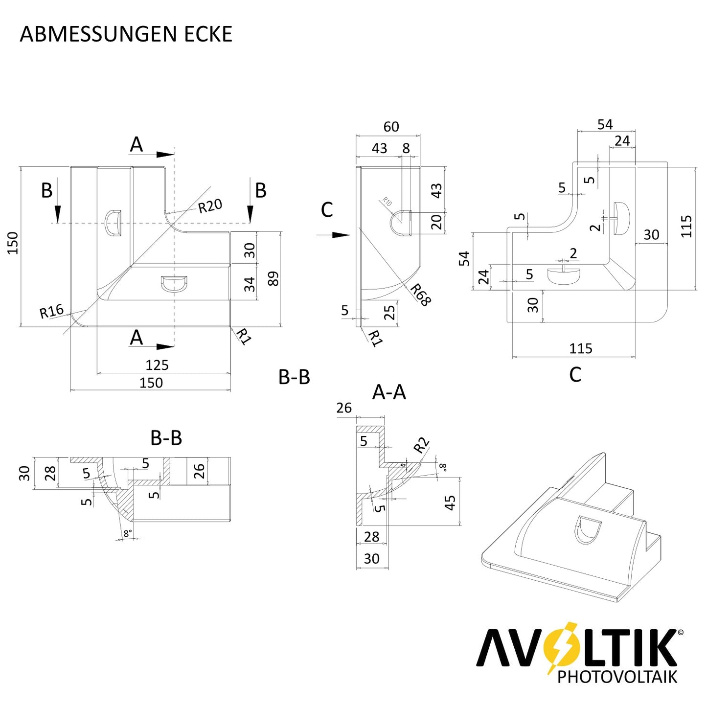 Avoltik 7er Set ABS Solarmodul Eck Halterung verstellbar Dach Befestigung Montage