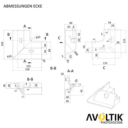 Avoltik 7er Set ABS Solarmodul Eck Halterung verstellbar Dach Befestigung Montage
