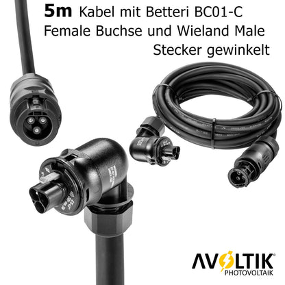 Avoltik Anschluss-Set 5 Meter mit Betteri-Kupplung und gewinkeltem Wieland Stecker Details Stecker und Buchsen