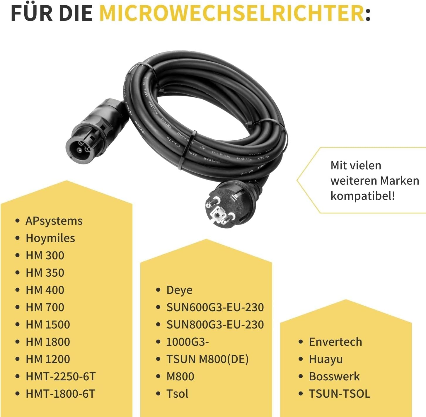Avoltik BC01 auf Schuko Anschlusskabel für PV-Anlage kompatibel mit folgenden Microwechselrichtern