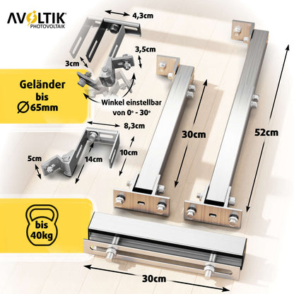 Avoltik Balkonkraftwerk Halterung Balkon für alle Solarpanel-Größen für eckige Geländer