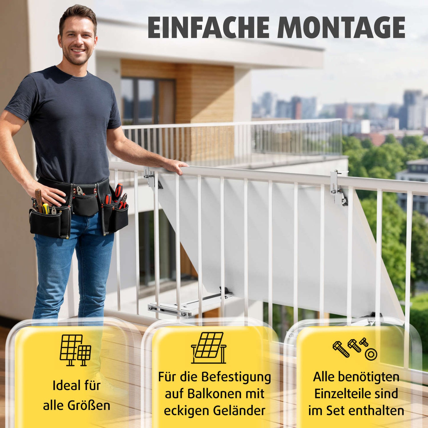 Avoltik Balkonkraftwerk Halterung Balkon für alle Solarpanel-Größen für eckige Geländer