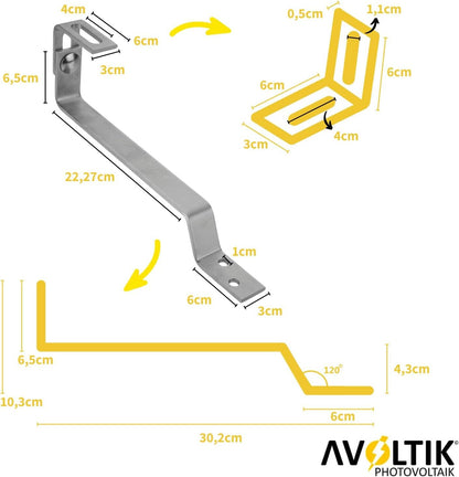 Avoltik Biberschwanz Montageset für 2  Paneele in Schwarz: Abmessungen Dachhaken