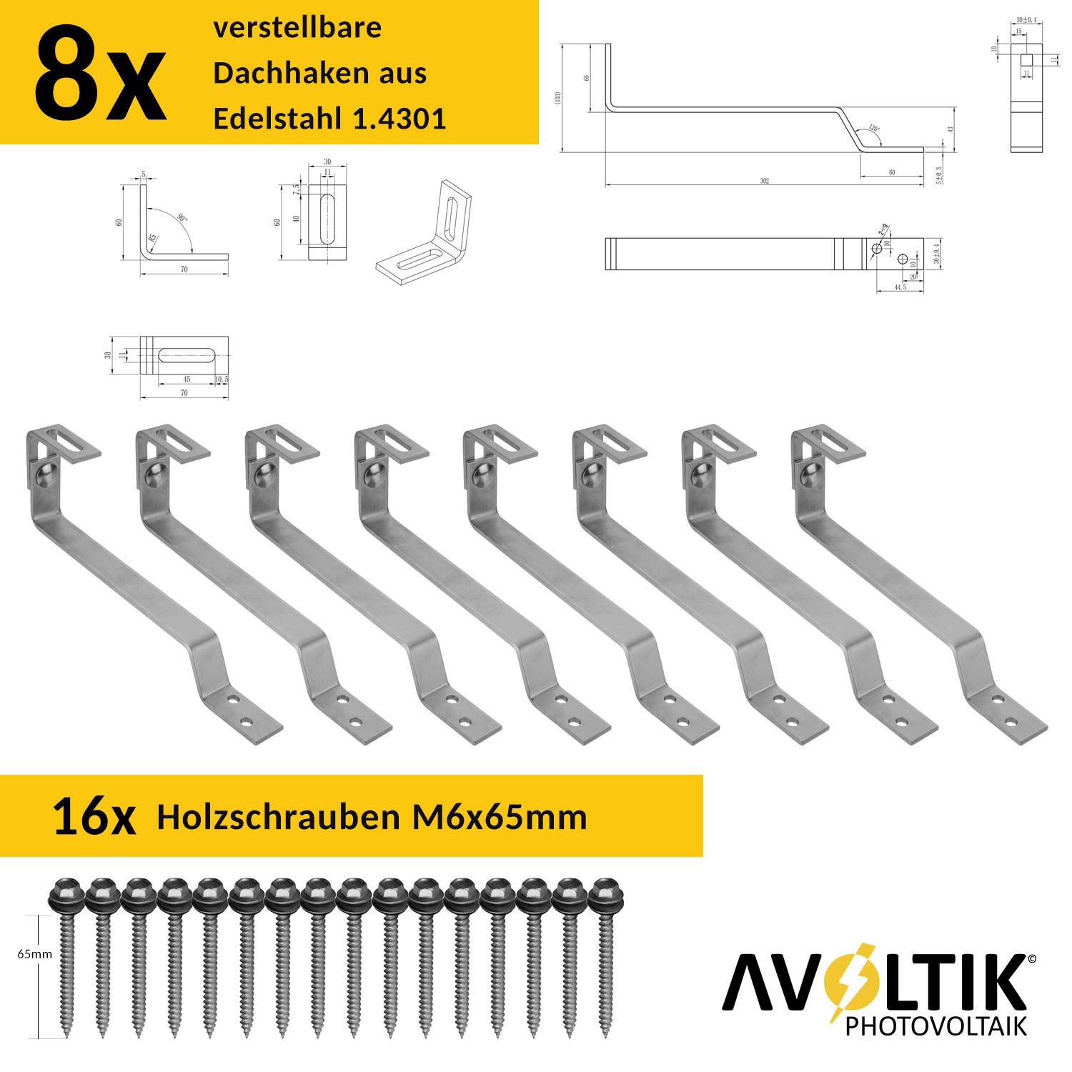 Avoltik Biberschwanz Montageset für 2  Paneele in Schwarz: Anzahl der Dachhaken und Holzschrauben