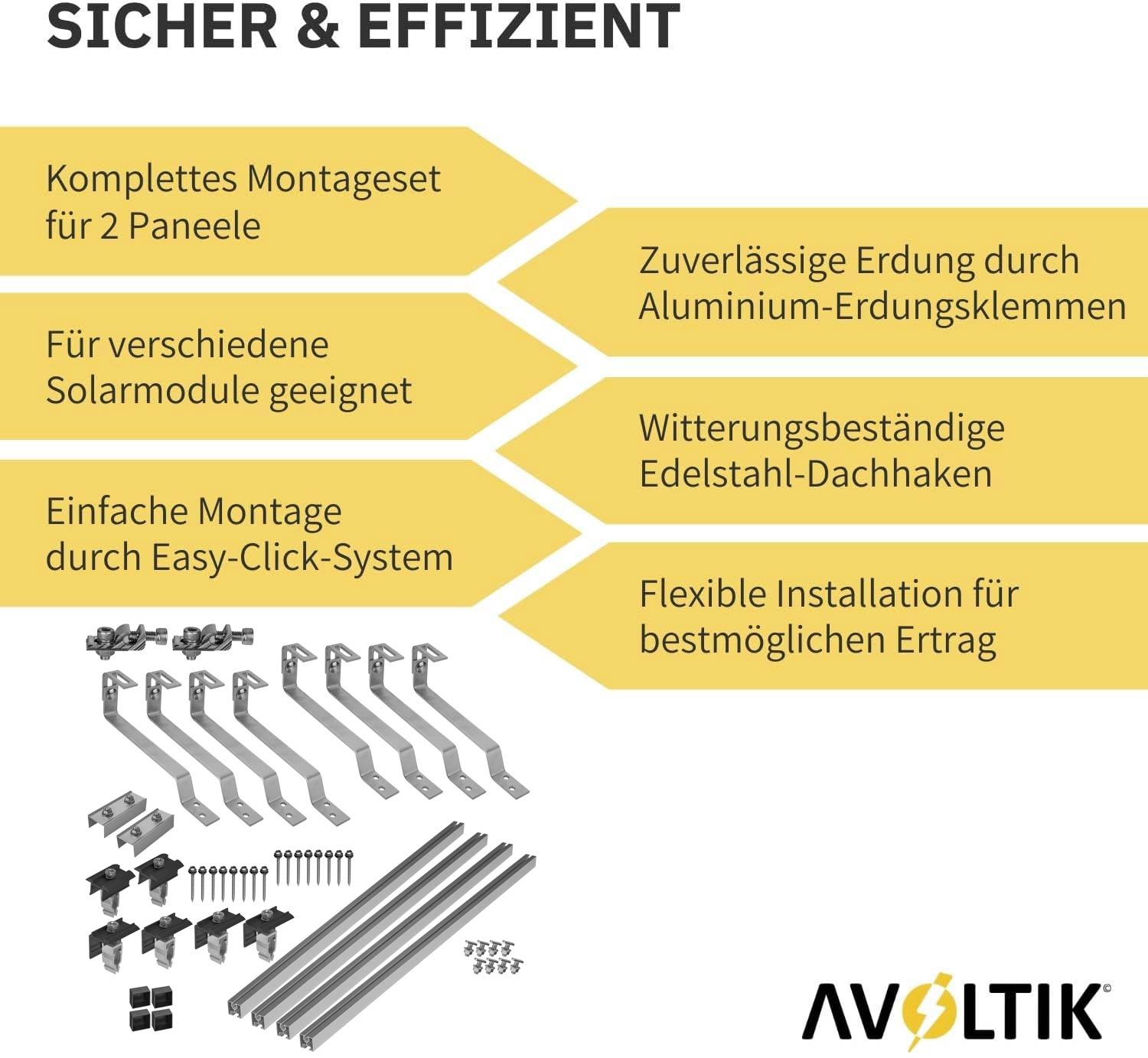 Avoltik Biberschwanz Montageset für 2  Paneele in Schwarz: Sicher & Effizient