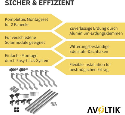 Avoltik Biberschwanz Montageset für 2  Paneele in Schwarz: Sicher & Effizient