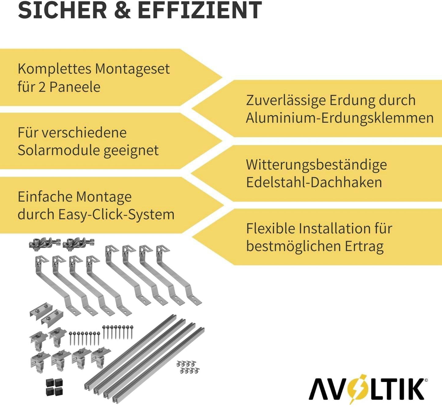 Avoltik Biberschwanz Montageset für 2  Paneele in Silber: Sicher & Effizient