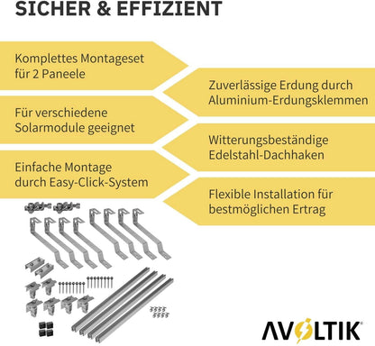 Avoltik Biberschwanz Montageset für 2  Paneele in Silber: Sicher & Effizient
