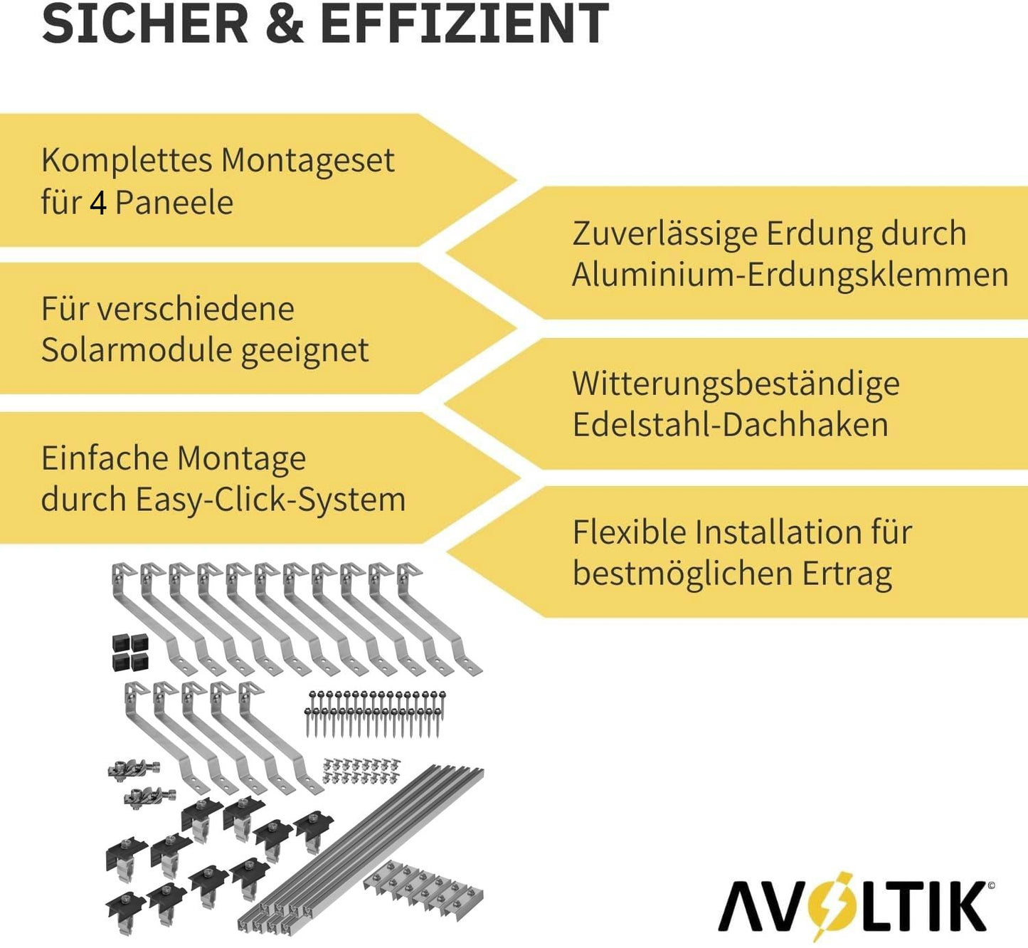 Avoltik Biberschwanz Montageset für 4  Paneele in Schwarz: Sicher & Effizient
