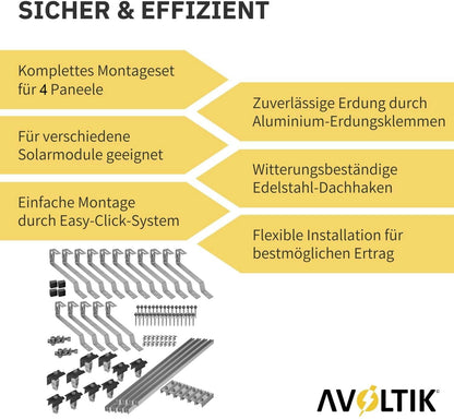Avoltik Biberschwanz Montageset für 4  Paneele in Schwarz: Sicher & Effizient