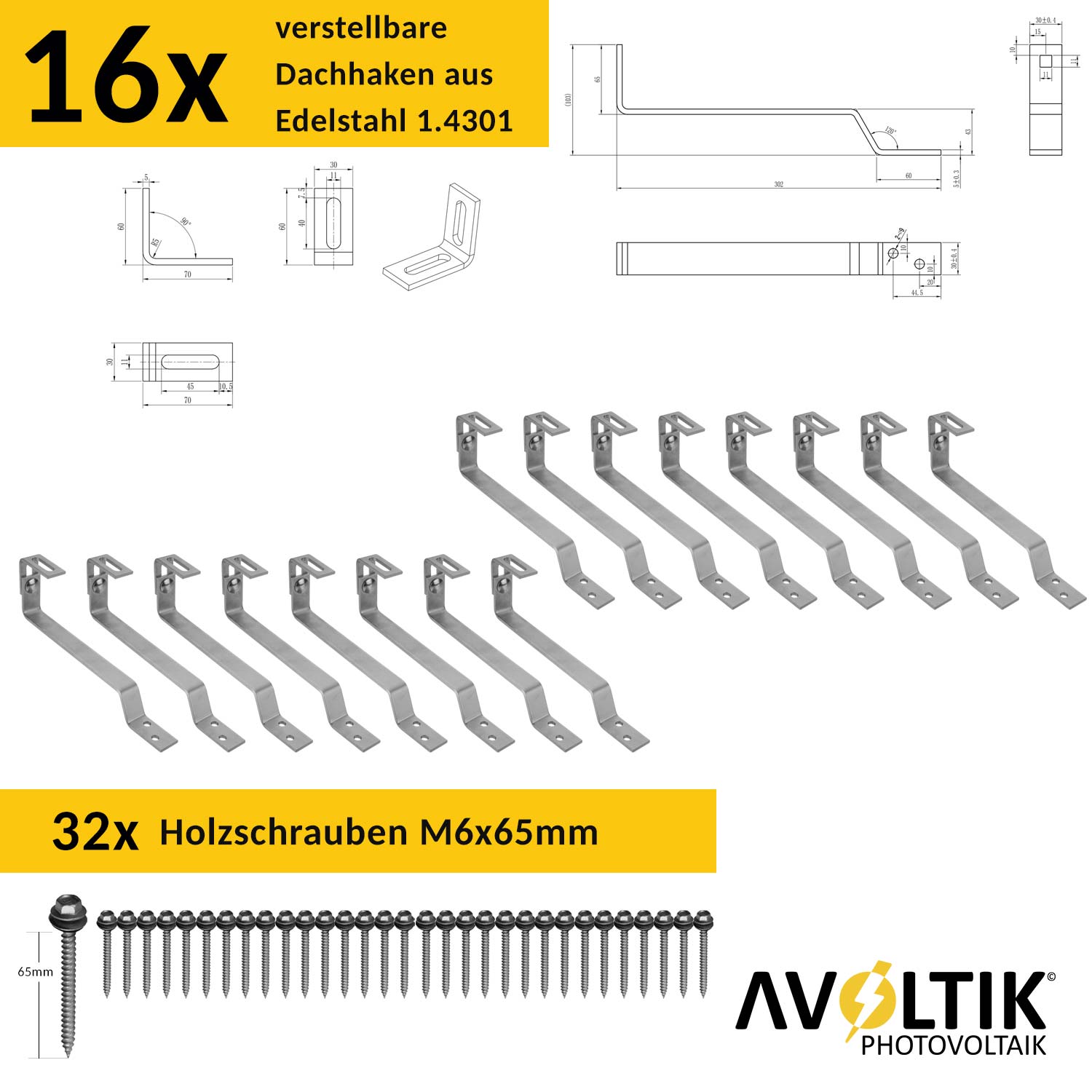 Avoltik Biberschwanz Montageset für 4  Paneele in Silber: Anzahl der Dachhaken und Holzschrauben