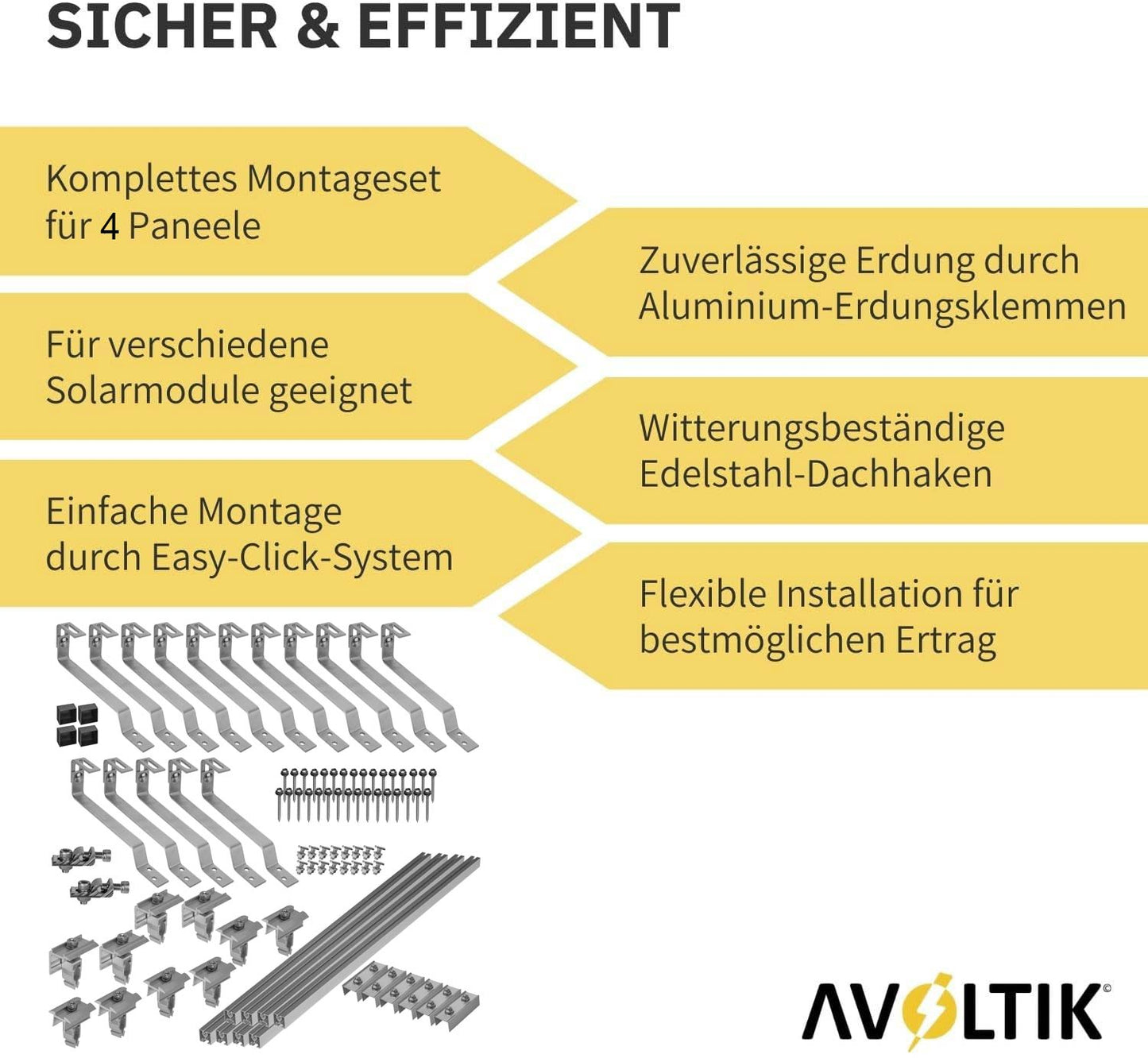 Avoltik Biberschwanz Montageset für 4  Paneele in Silber: Sicher & Effizient