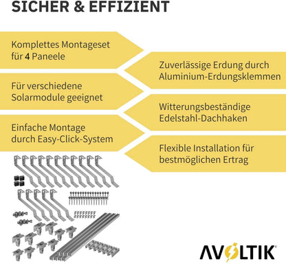 Avoltik Biberschwanz Montageset für 4  Paneele in Silber: Sicher & Effizient