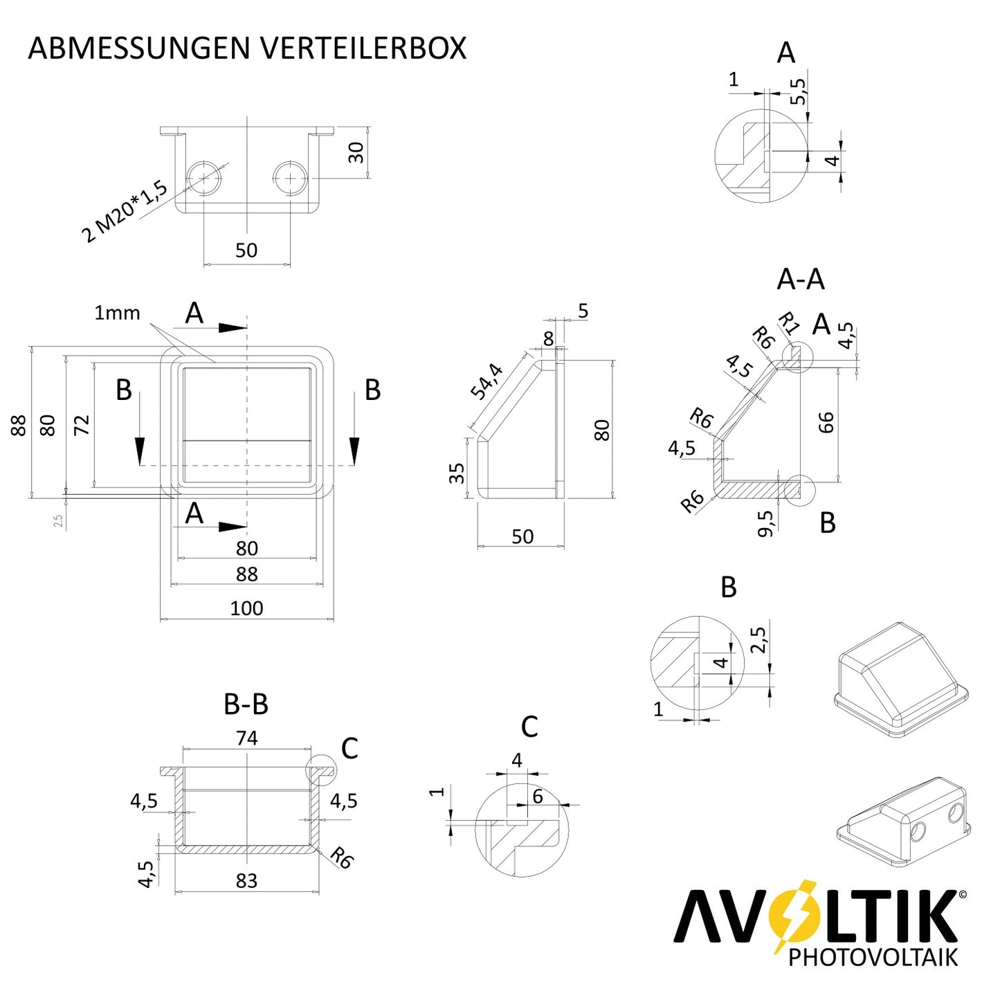 Avoltik Doppelte Kabeleinführungsdose für Dachdurchführung  gebogen ABS wetterfest