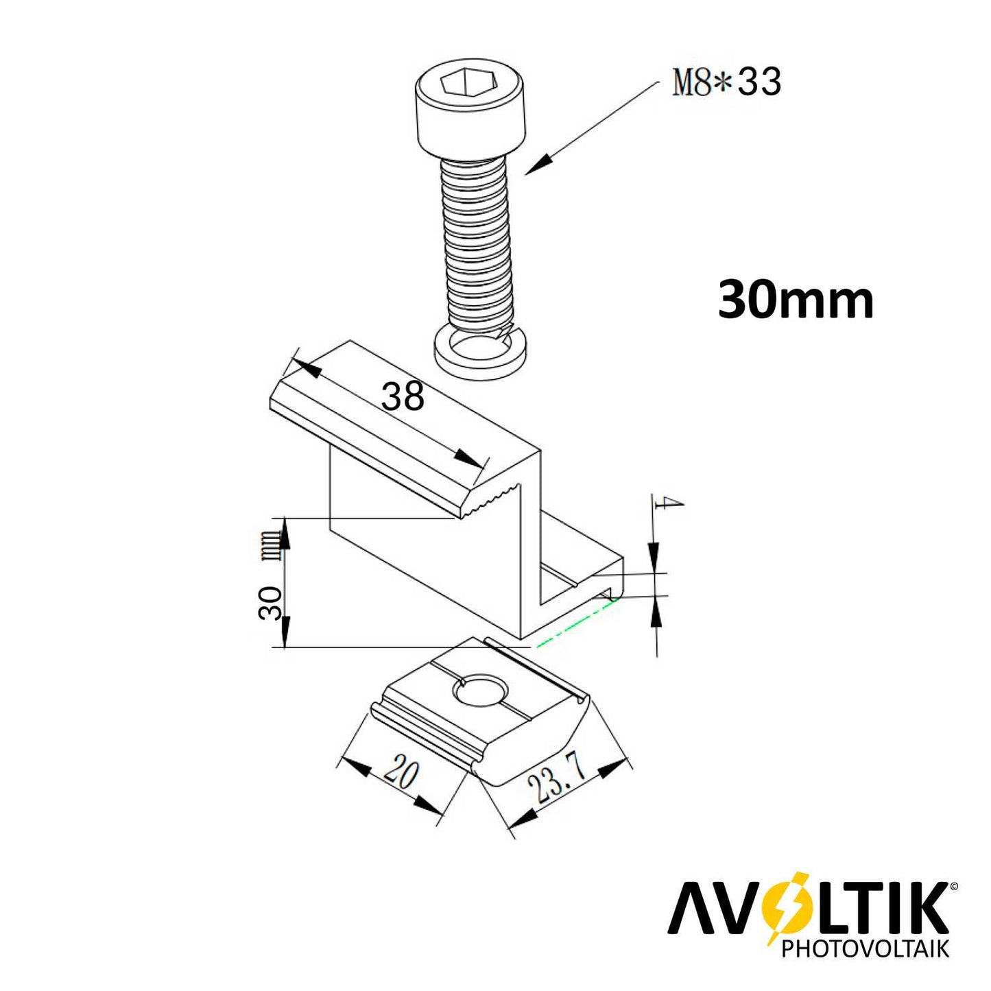 Avoltik Endklemme 30mm Bemaßung Details