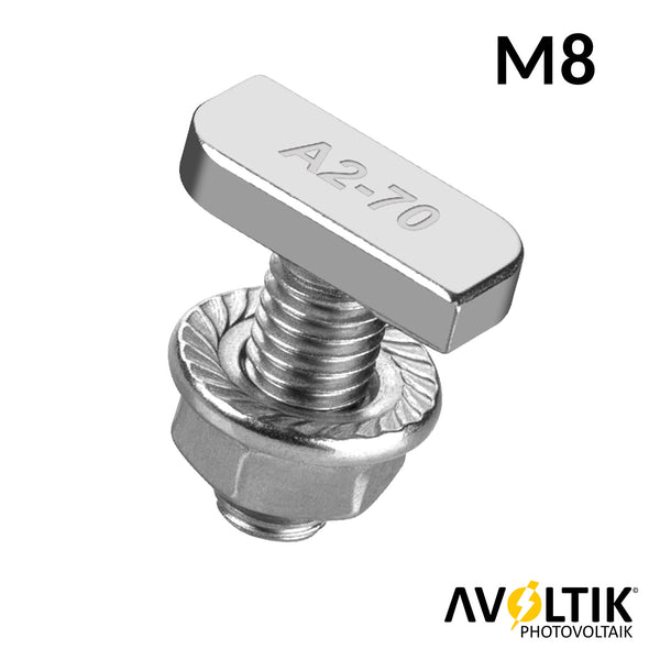 Avoltik Hammerkopfschrauben M8 I 20mm Schrauben aus A2 Edelstahl inkl. Muttern zur PV-Modul Montage