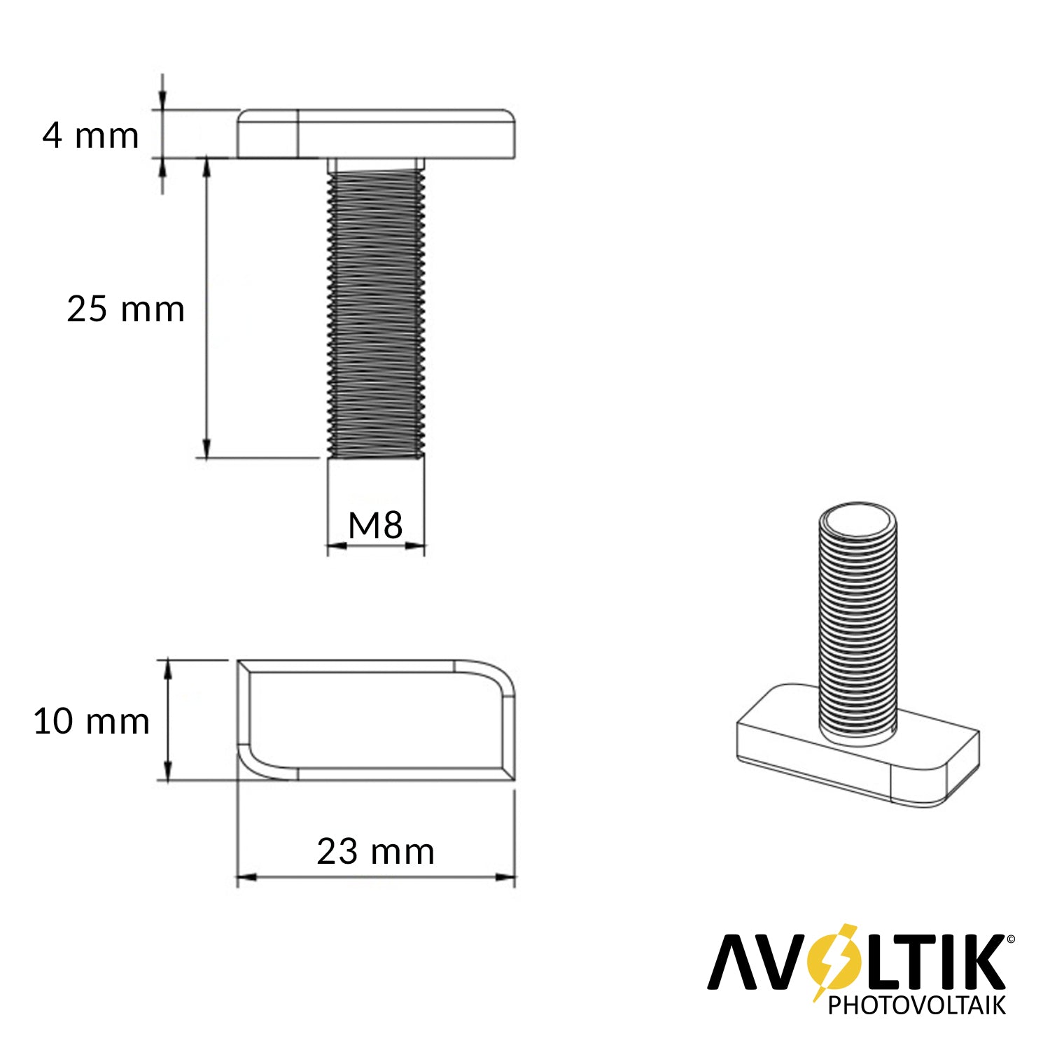 Avoltik Hammerkopfschraube  M8 25mm Abmessungen