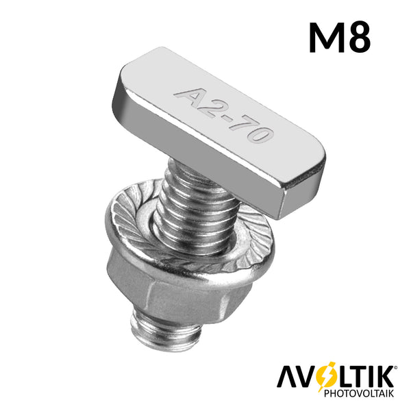 Avoltik Hammerkopfschrauben M8 I 25mm Schrauben aus A2 Edelstahl inkl. Muttern zur PV-Modul Montage