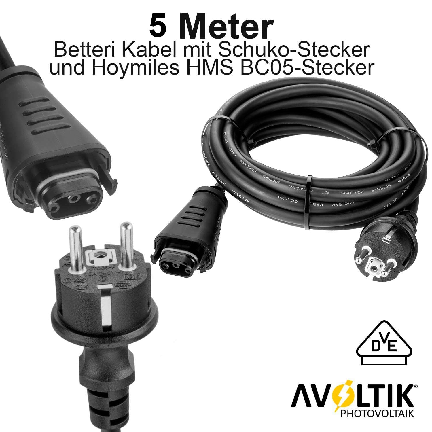 Avoltik Hoymiles HMS-Anschlusskabel Field Connector auf Schukostecker/Steckdose Kabel Produktbild 5 Meter