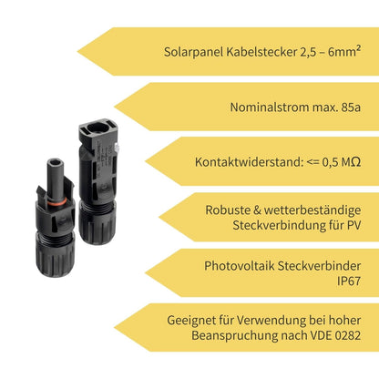 Avoltik MC4 Stecker ( Buchse + Stecker ) DC Steckverbinder für 2,5 – 6mm² / Schutz IP67 Produktinformation