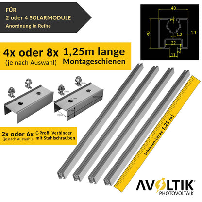 Avoltik Montageset Bitumendach für 2 oder 4 Paneele in Silber oder Schwarz