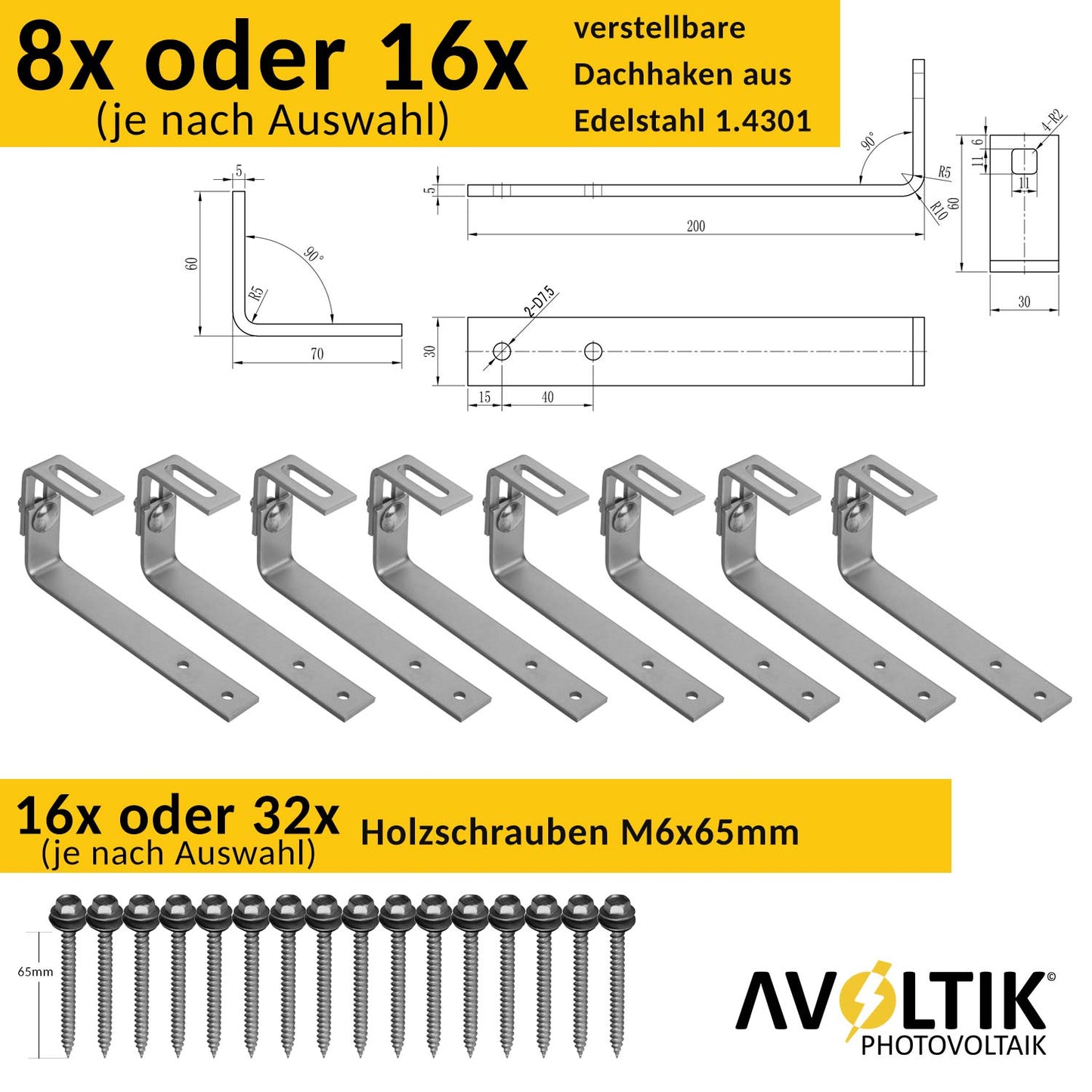Avoltik Montageset Bitumendach für 2 oder 4 Paneele in Silber oder Schwarz