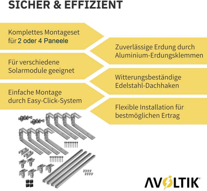 Avoltik Montageset Bitumendach für 2 oder 4 Paneele in Silber oder Schwarz Produktinformationen