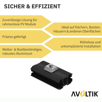 Avoltik Photovoltaik ALU Laminatklemme Mittelklemme für Dünnschichtmodule Schwarz: Sicher & Effizient. Produkthinweise