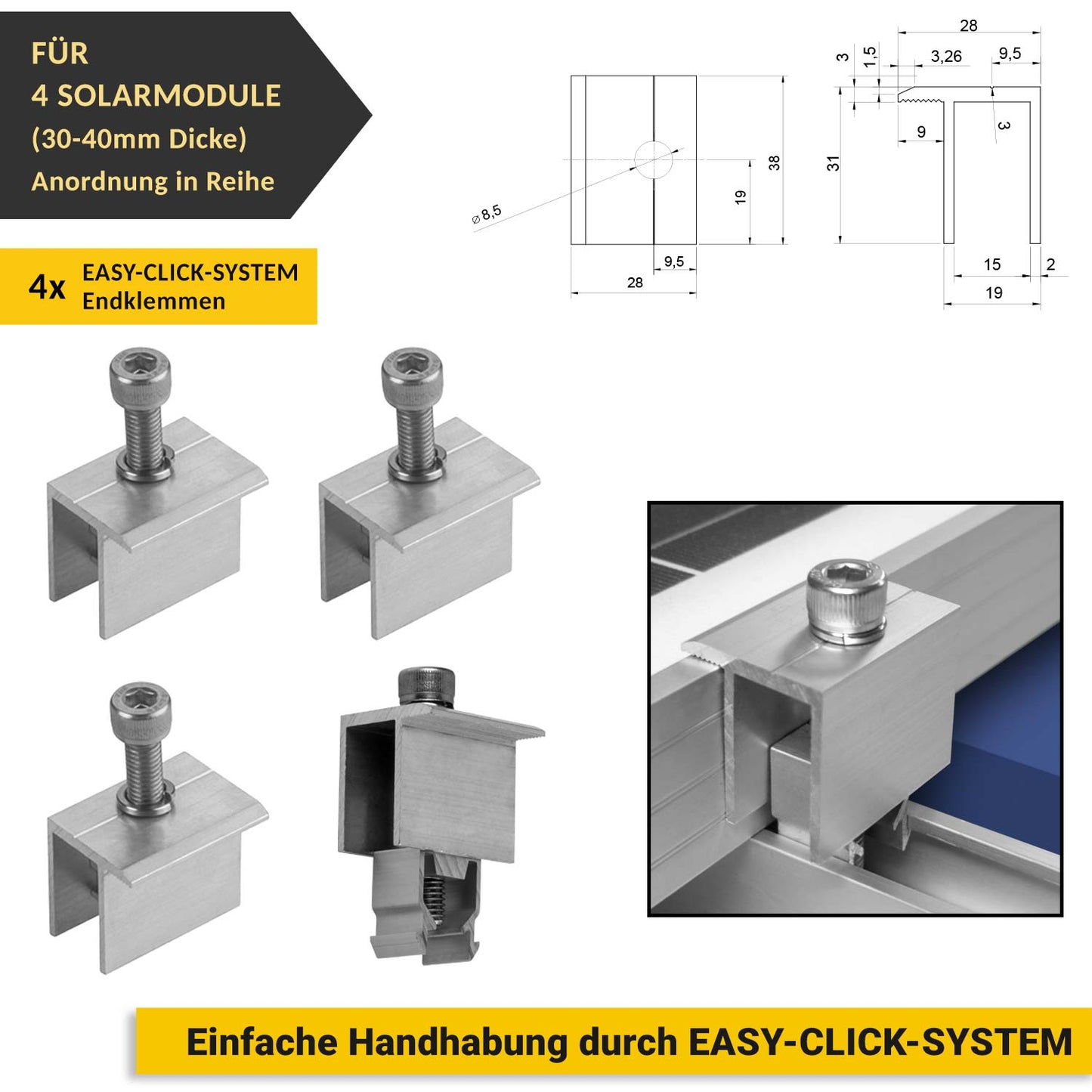 Avoltik Solar Halterung Flachdach Montageset für 1 - 4 Solarmodule von 30-40mm