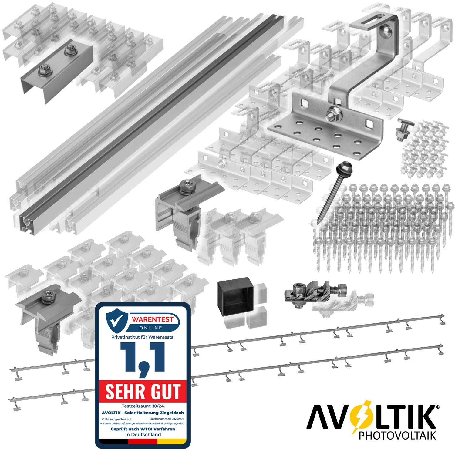 Avoltik Solar Halterung Ziegeldach Montageset für 10 Paneele 30-45mm Produktbild