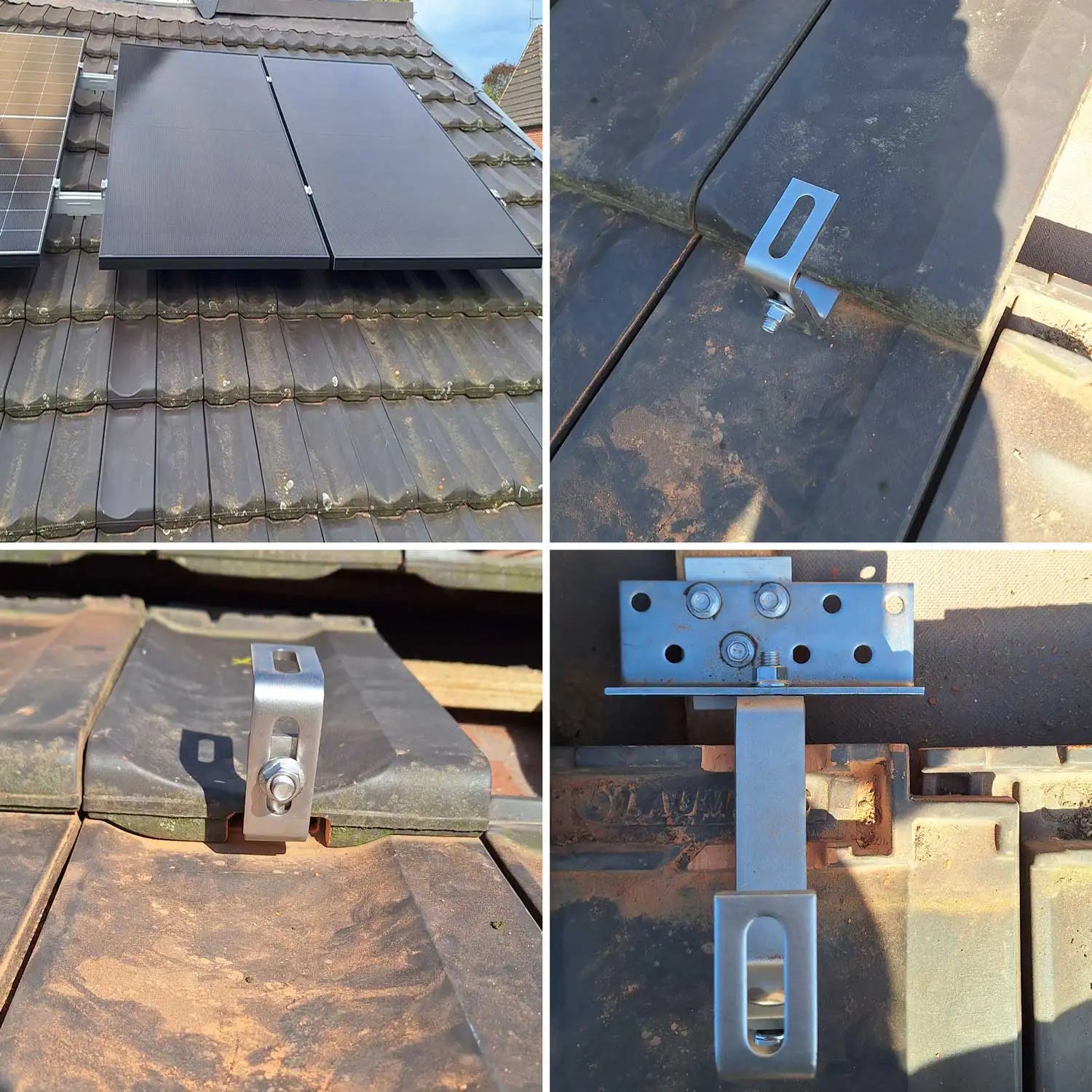 Avoltik Solar Halterung Ziegeldach Montageset für 2 Paneele 30-45mm. Anwendungsbeispiel
