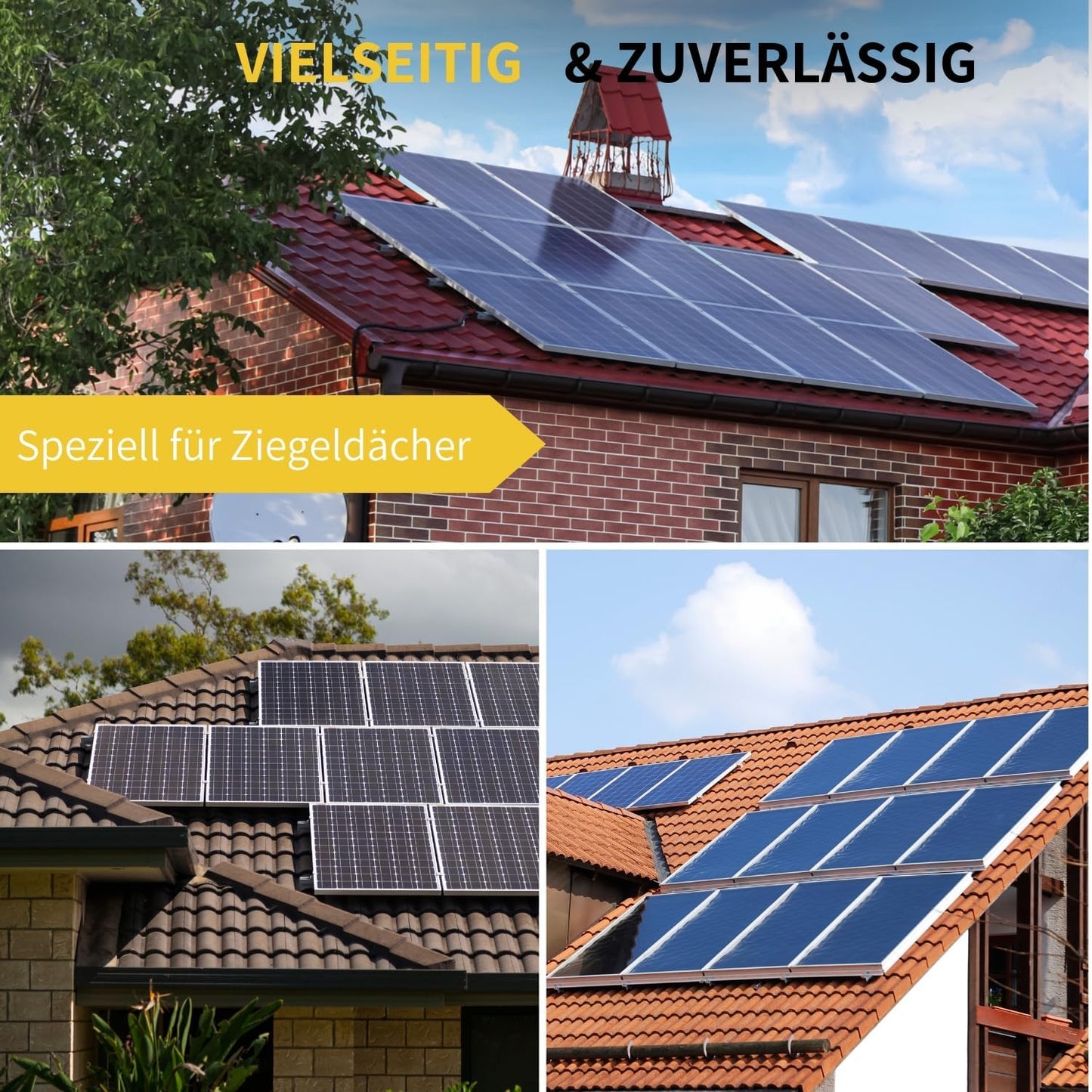 Avoltik Solar Halterung Ziegeldach Montageset für 2 Paneele 30-45mm. Speziell für Ziegeldächer.