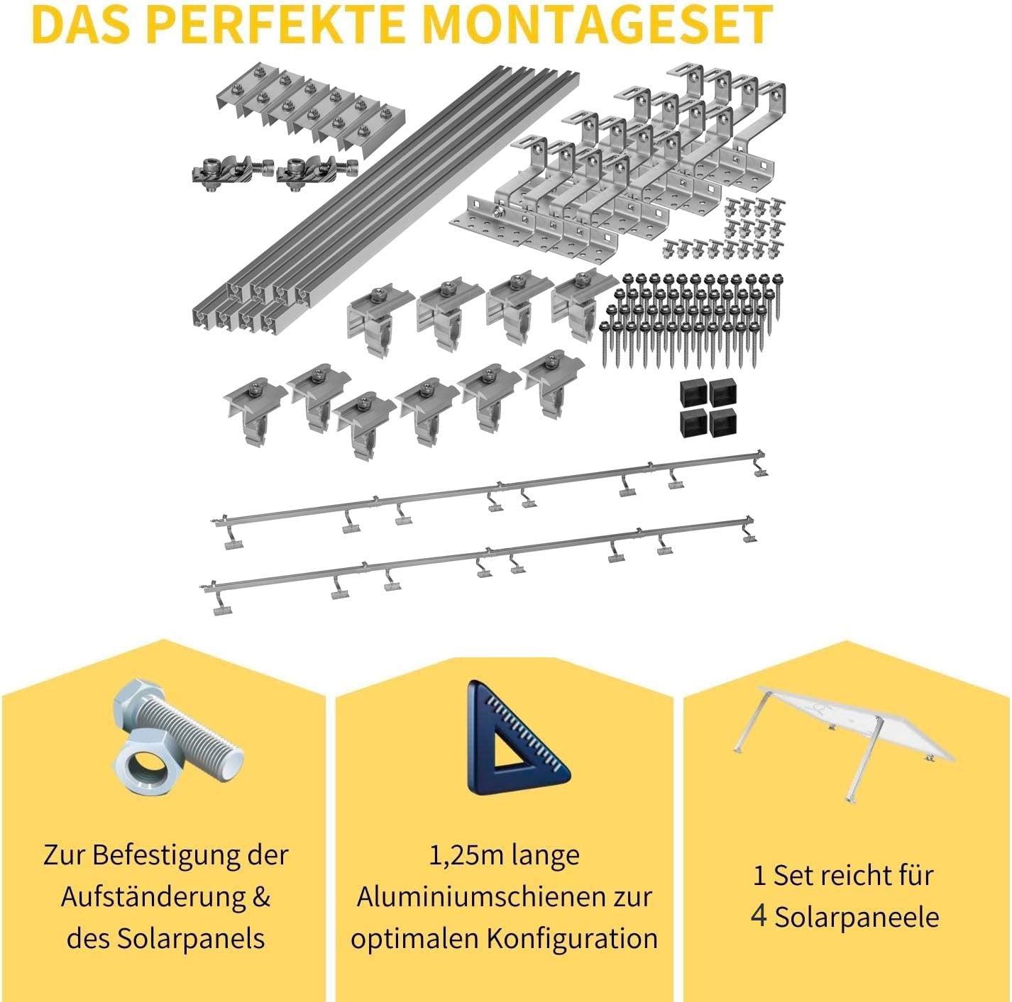 Avoltik Solar Halterung Ziegeldach Montageset für 4 Paneele 30-45mm. Das Perfekte Montageset