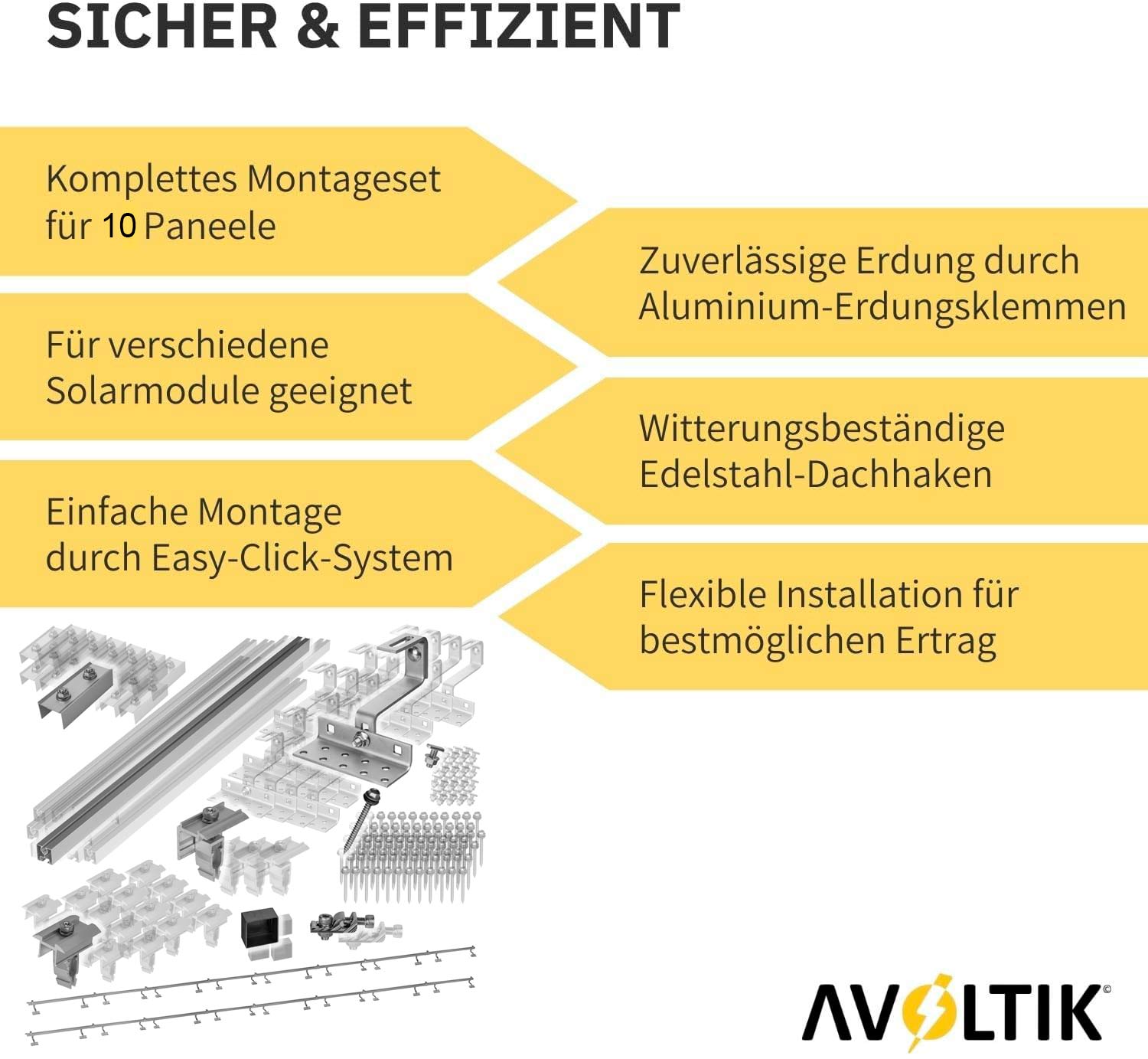 Avoltik Solar Halterung Ziegeldach Montageset für 10 Paneele 30-45mm Produkthinweis