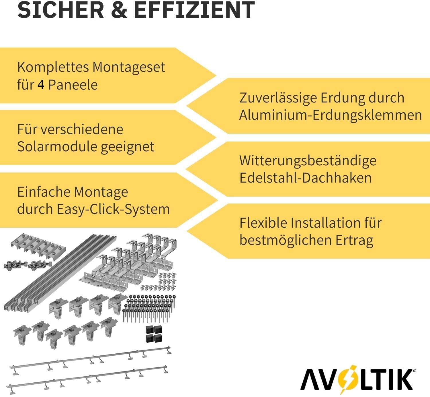 Avoltik Solar Halterung Ziegeldach Montageset für 4 Paneele 30-45mm Produkthinweise