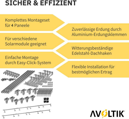 Avoltik Solar Halterung Ziegeldach Montageset für 4 Paneele 30-45mm Produkthinweise