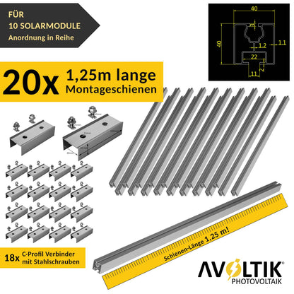 Avoltik Solar Halterung Ziegeldach Montageset für 10 Paneele 30-45mm, End-Mittelklemmen schwarz