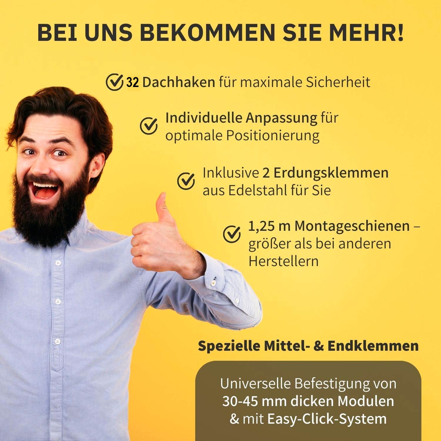 Avoltik Solar Halterung Ziegeldach Montageset für 10 Paneele 30-45mm Vorteile