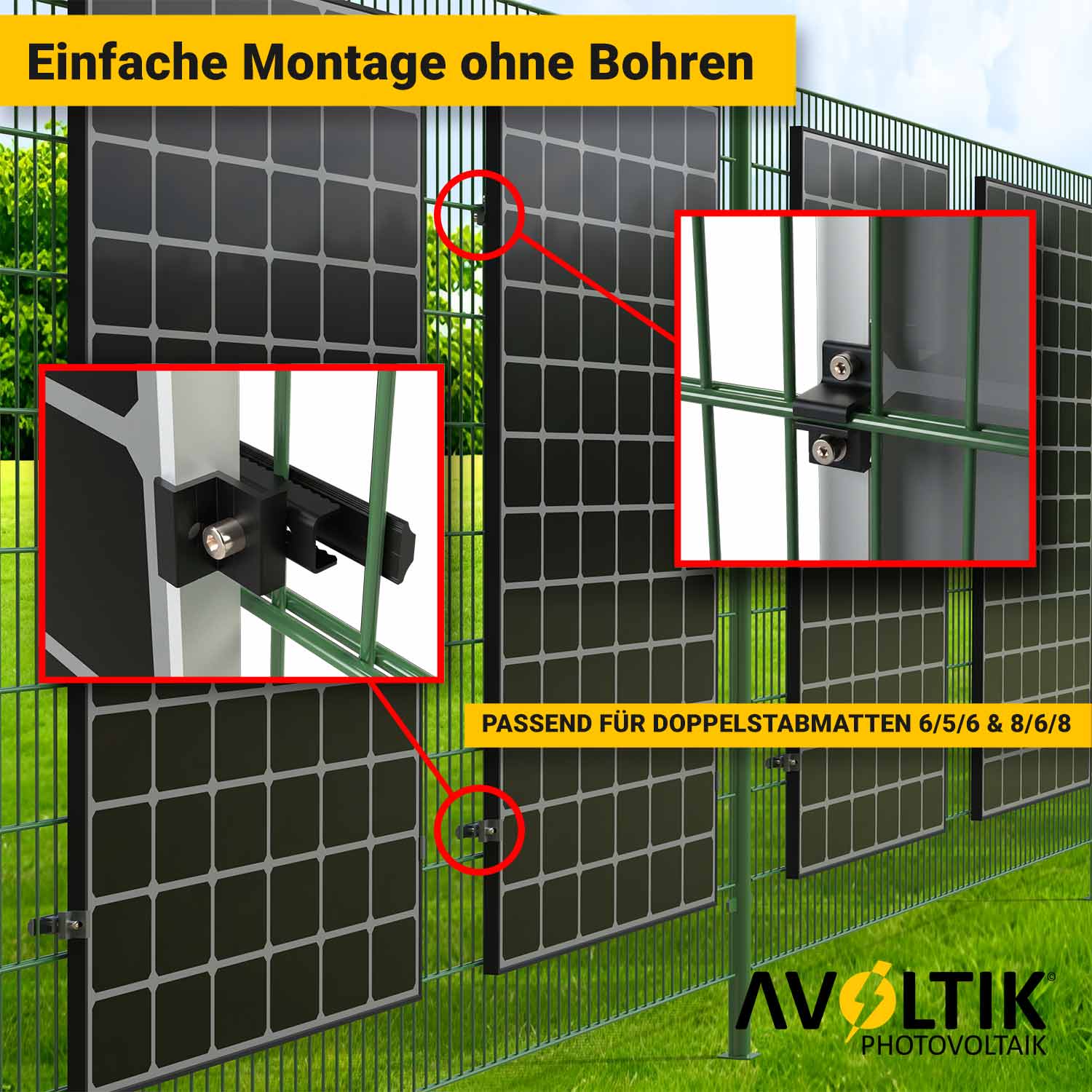 Avoltik Solarhalterung für Doppelstabmattenzaun | PV Halterung für Gartenzaun I für Module 30-35 mm Einfache Montage ohne Bohren